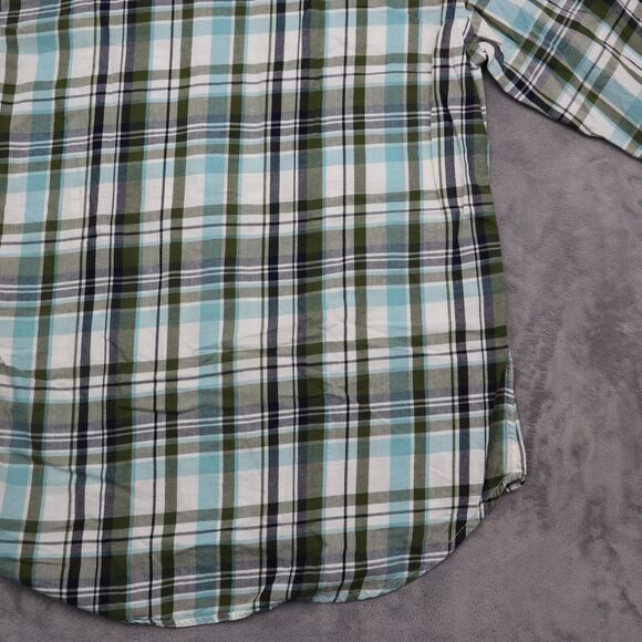 Old Navy Shirt Mens M Blue Green Plaid Pearl Snap Western Fit Button Up Dress - Picture 16 of 16